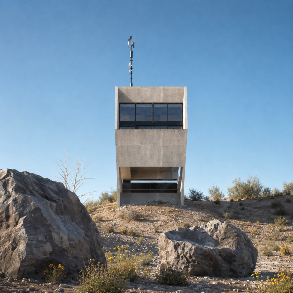 Fachada posterior de la Casa en aislamiento de San Juan, Argentina. Proyecto Leguía Yias Arquitectos