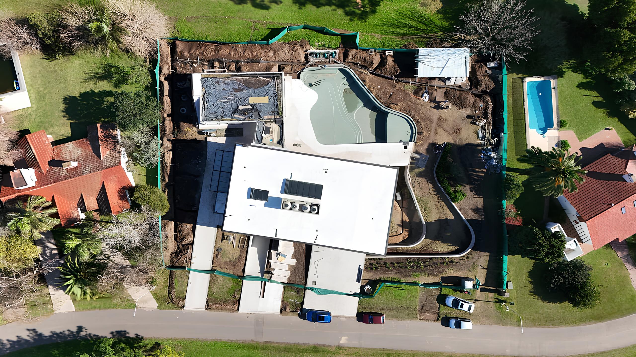 Vista desde el drone durante la construcción de la Casa El Capricho. Gentileza Greentec Argentina